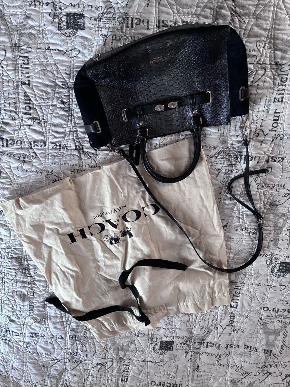 Coach Black Textured Leather Satchel with Silver Hardware